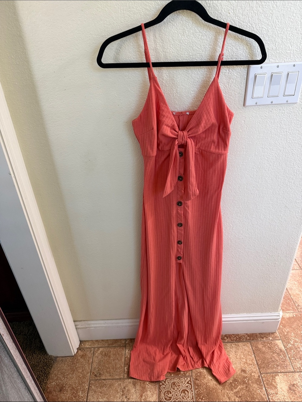 Women's Coral Tie-Front Maxi Dress